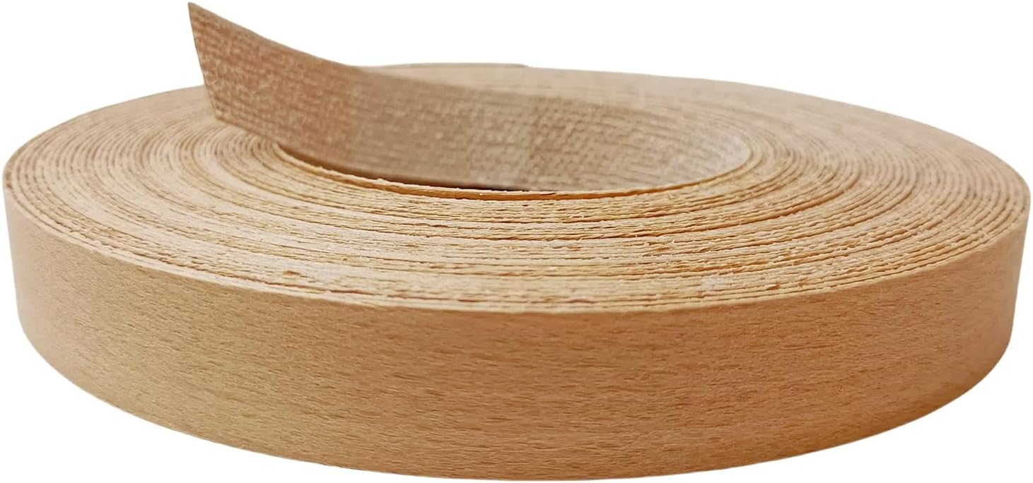 Beech Edge Banding 3/4" X 50' Roll,Preglued Iron On Wood Veneer Strips,Hot Melt Self Adhesive Edgebanding Roll,Flexible Wood Tape Edging Trim for Furniture Plywood Cabinet Repair