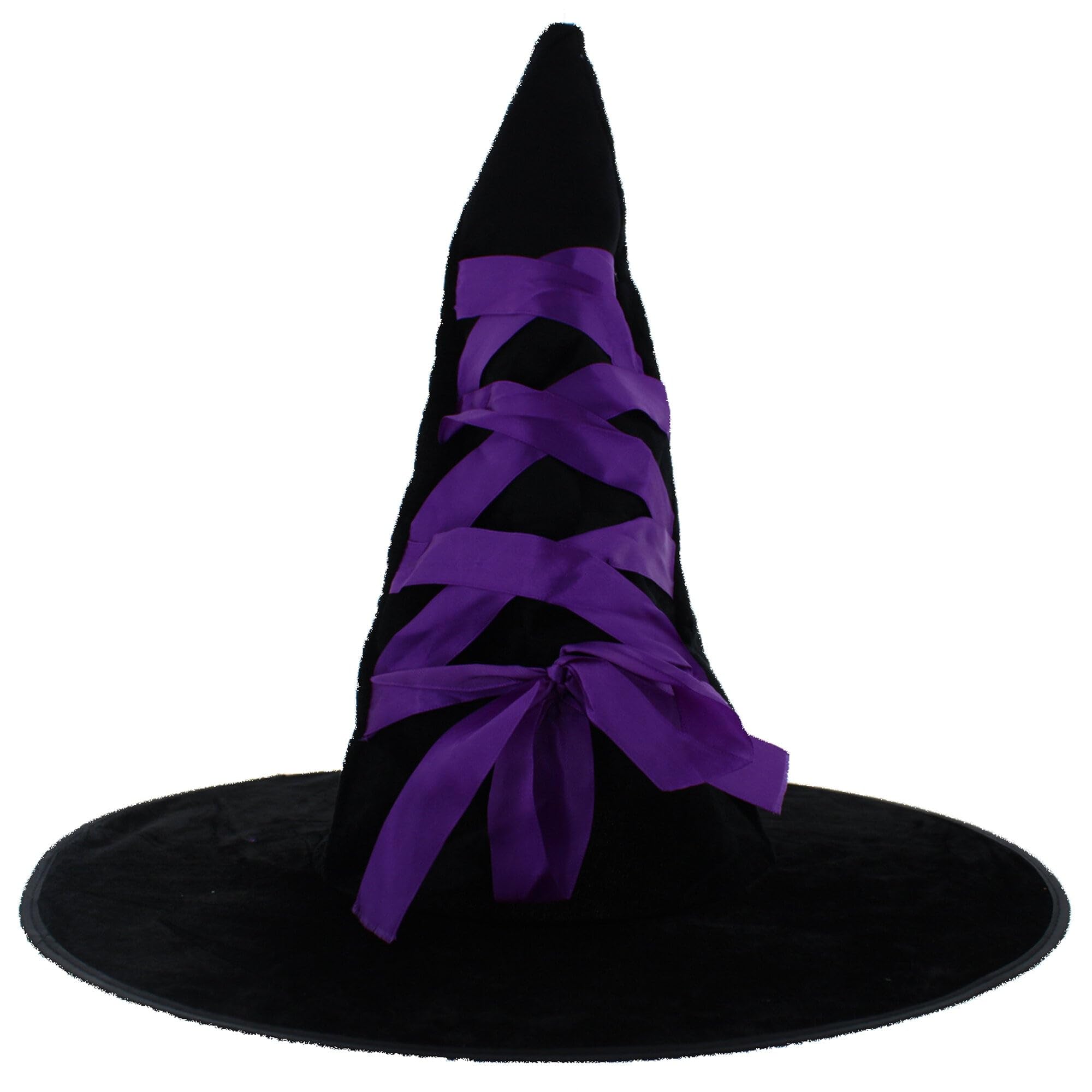 Zac's Alter Ego Black Velvet Witch Hat with Purple Ribbon - Halloween Cosplay World Book Day
