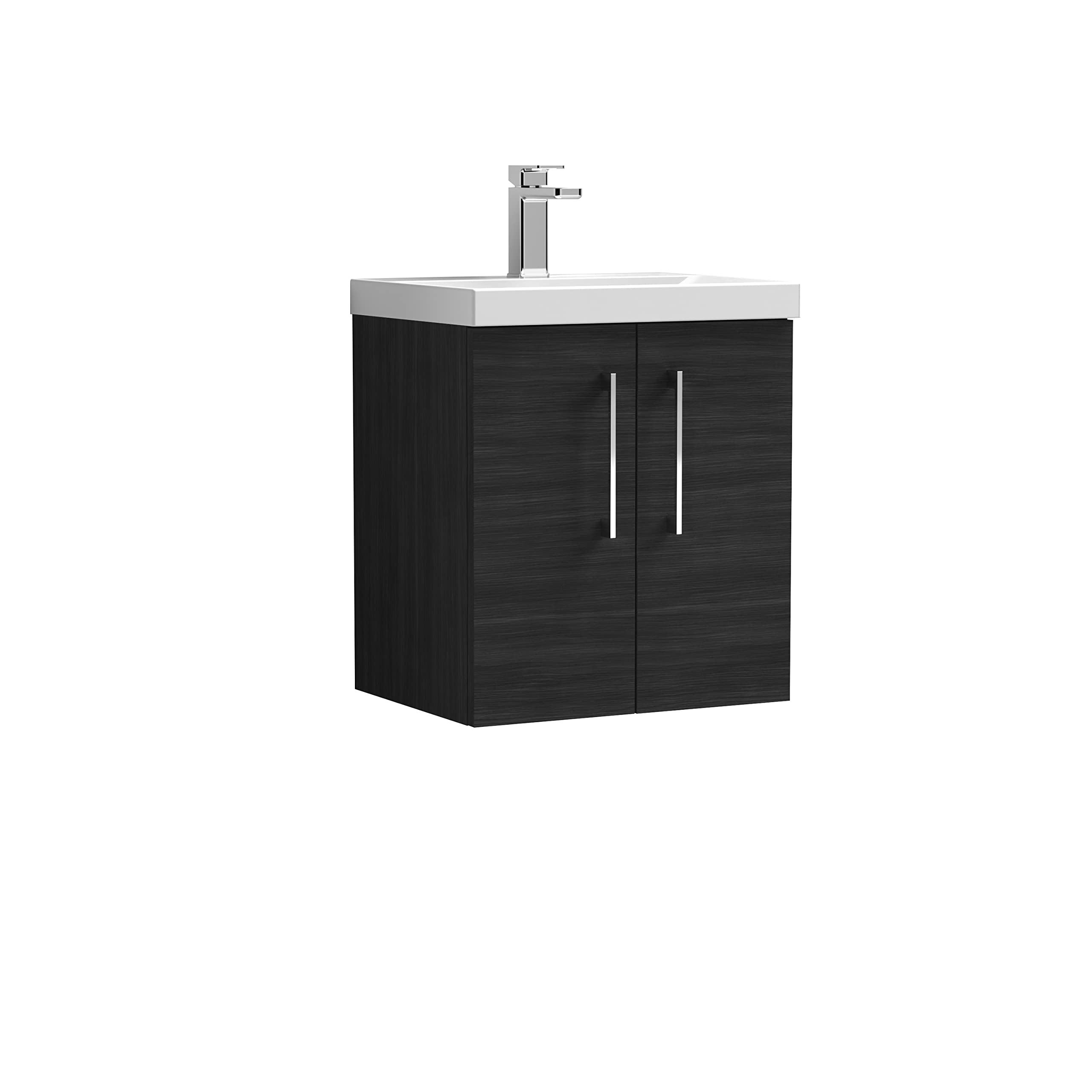 Nuie Charcoal Black Arno Woodgrain Wall Hung 2 Door Vanity Unit And Mid Edge Ceramic Basin | | Mdf | 500Mm