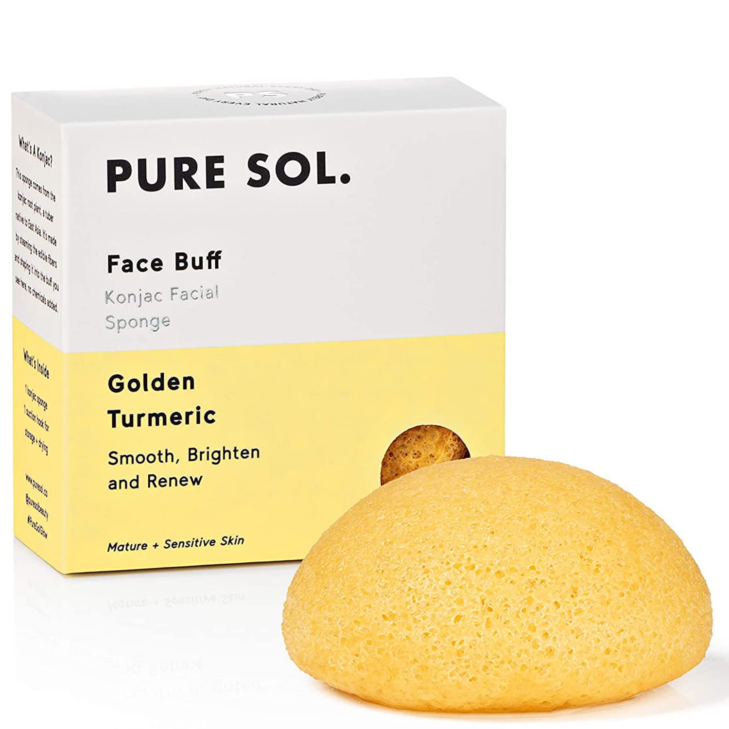pureSOL Konjac - Esponja corporal de cúrcuma, natural, ecológica, exfoliante suave, limpieza profunda, mejora la textura de la piel, facial
