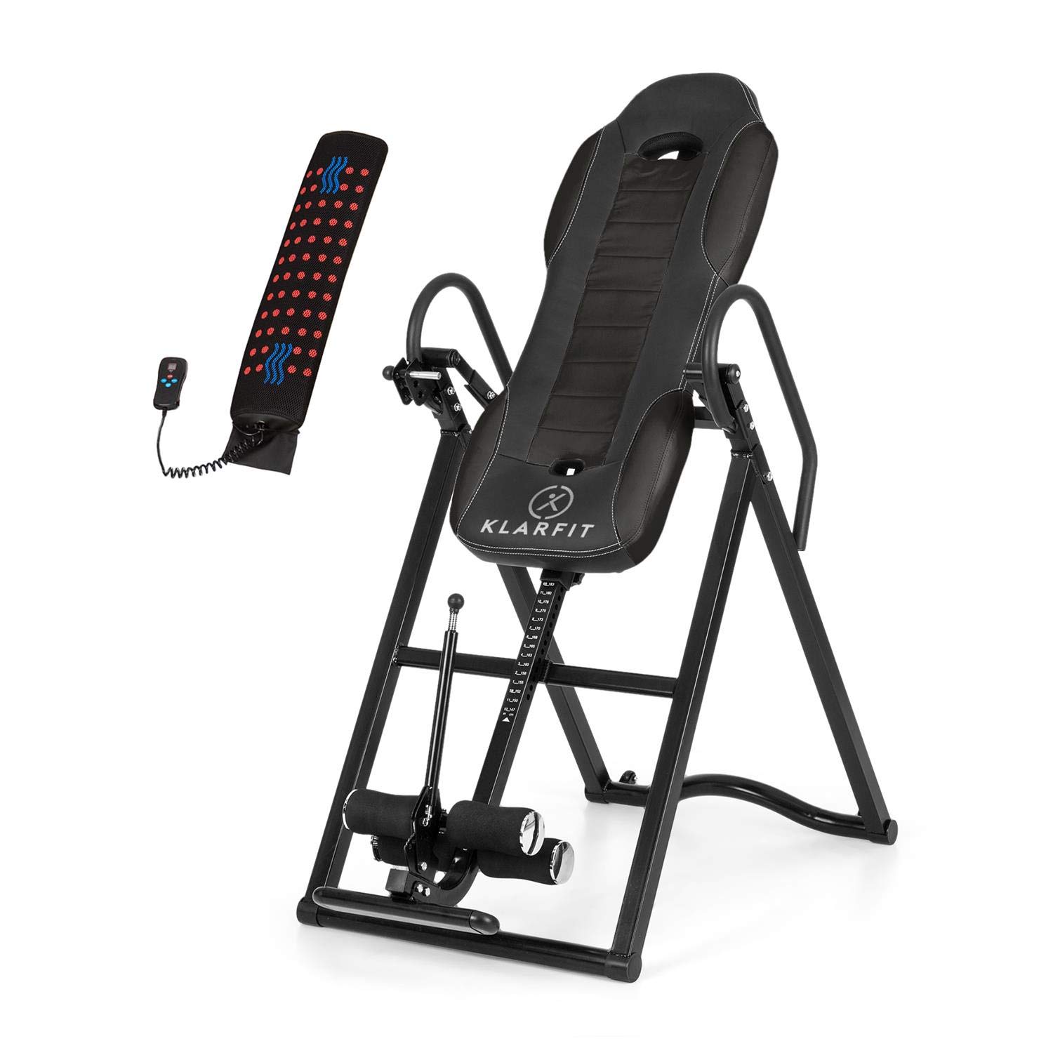 Klarfit Ease Delux - Table d'inversion, Banc d'inversion Max 136kg, Revêtement pour Massage Dorsal avec Fonction chauffante