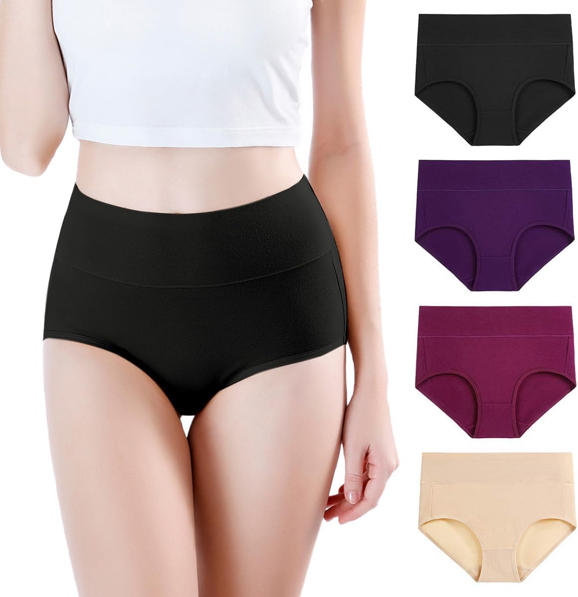 wirarpa Women's Modal Underwear Soft High Waist Briefs Ladies Panties 4 Pack - Image 2
