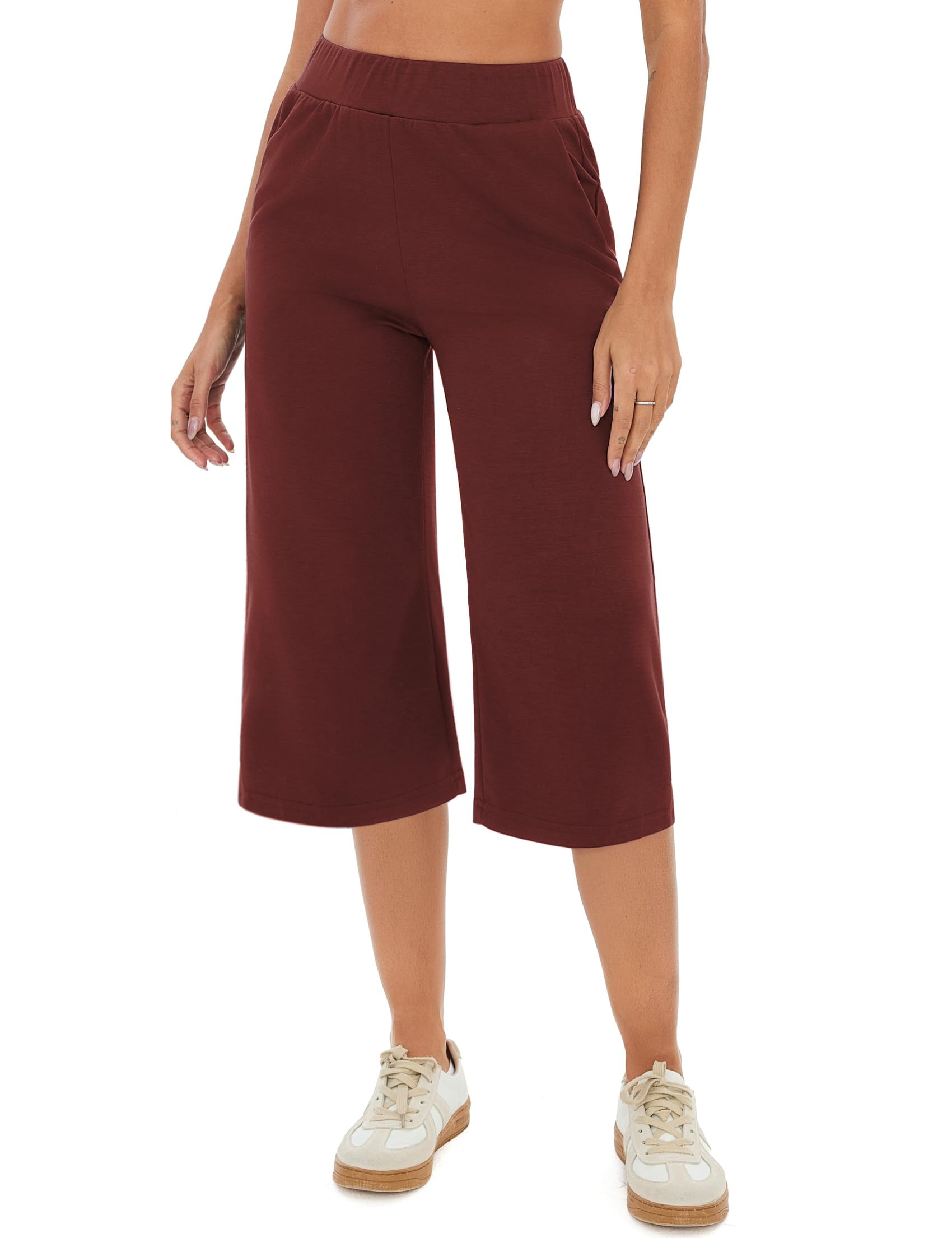 Crewhpo Jogginghose Damen 3/4 Lang Sporthose High Waist Freizeithose mit Taschen Einfarbige Hose für Frauen Sweathose Trainingshose Yogahose für Sommer
