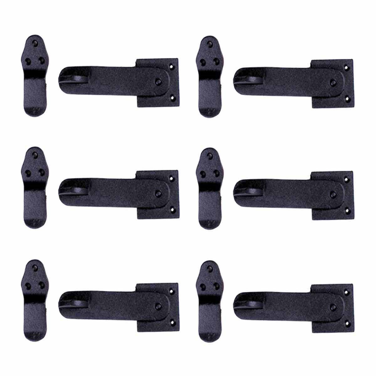 Renovators Supply Manufacturing Black Wrought Iron Flip Gate Latch 5.75 in Barn Cabin Door Lock with Hardware Pack of 6