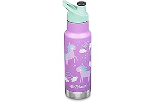 Klean Kanteen Insulated Water Bottle for Kids, 12oz, Slate Blue, Tritan Sport Cap, BPA-Free, Unicorns