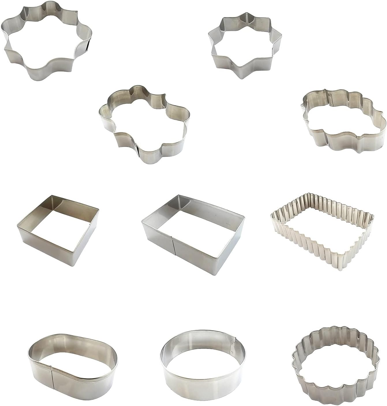 Comais Fancy Plaque Frame Shaped Cookie Cutters Set Stainless Steel 10Pcs | Decorative Frame Biscuit & Fondant Molds for Wedding Decor, Birthday Party, Christmas Holiday Baking and Handmade DIY Crafts