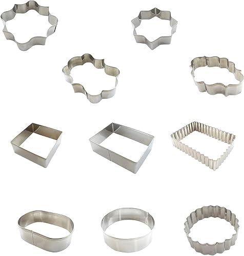 Miniatura 7 de Fancy Plaque - Juego de 10 cortadores de galletas de acero inoxidable, marcos de boda con forma de fondant, moldes para hornear bricolaje