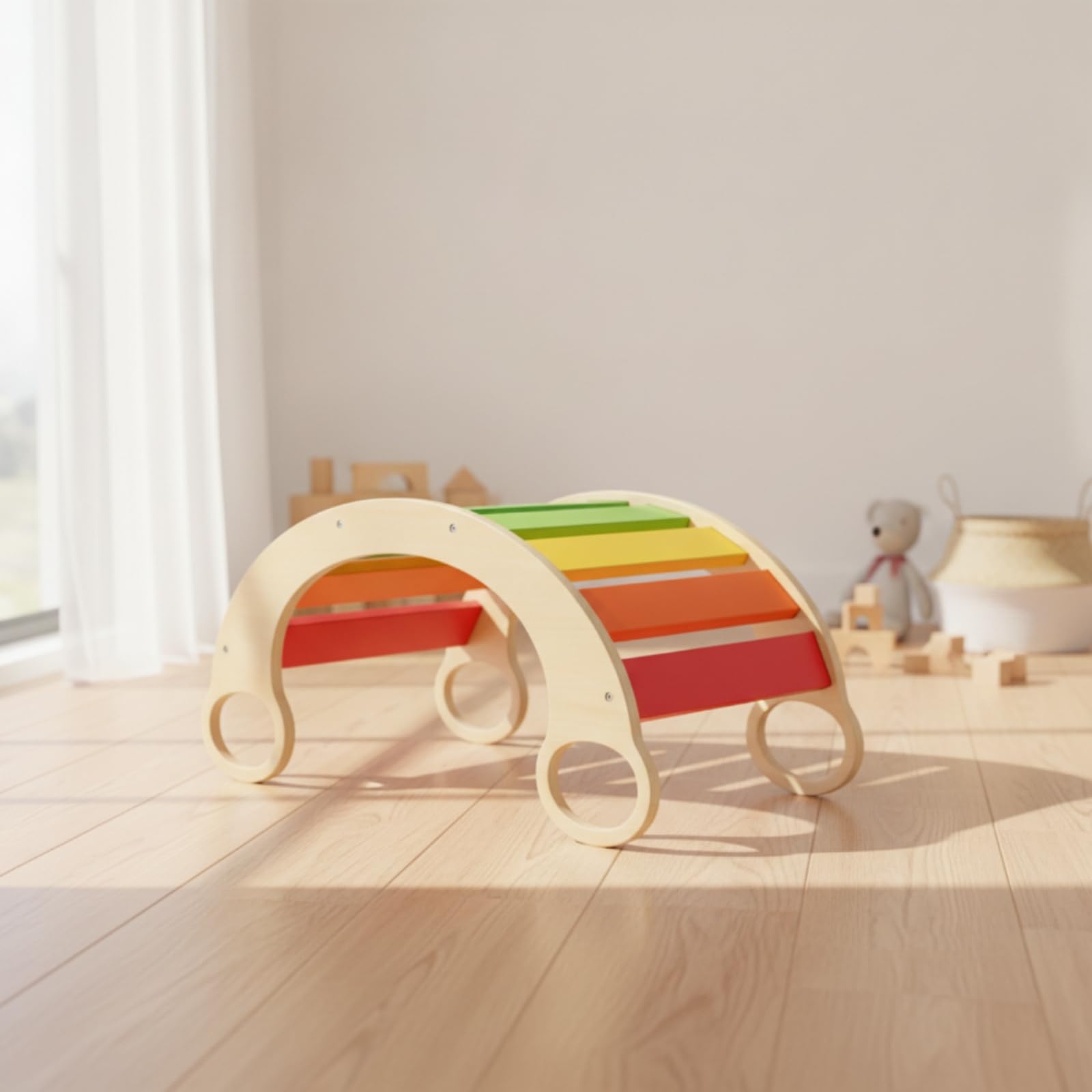Children Balance Tavola Equilibrio Arco Arrampicata Dondolo Bambini Legno con Superficie a Doghe Facilita Presa E Scalata Sviluppo Motricità