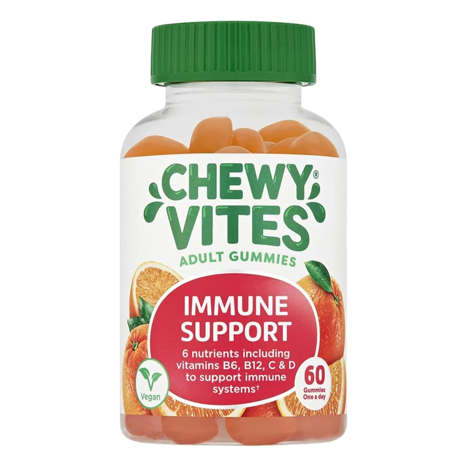 CHEWY VITESAdult Immune Support, 60 Multivitamin Gummies, High Strength Vitamin D, Vitamin B6, B12, C, Zinc, Selenium, 2 Months Supply, Real Fruit Juice, Vegan, Orange Flavour