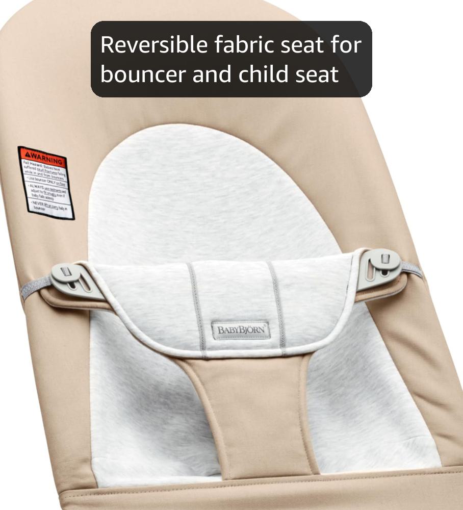BabyBjörn Bouncer Balance Soft, Beige/Gray, Woven/Jersey | 2-in-1 Adjustable Baby Bouncer Seat and Toddler Chair, Newborn to Toddler (8-29 lbs), 4 Positions, Lightweight & Portable