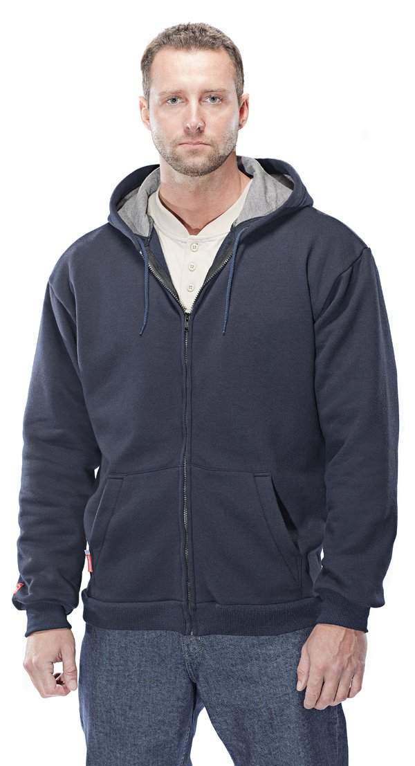 Benchmark Men's Flame Resistant Hooded Sweatshirt, Zip Front, Inherent Blend, HRC 2, Navy, 3XL
