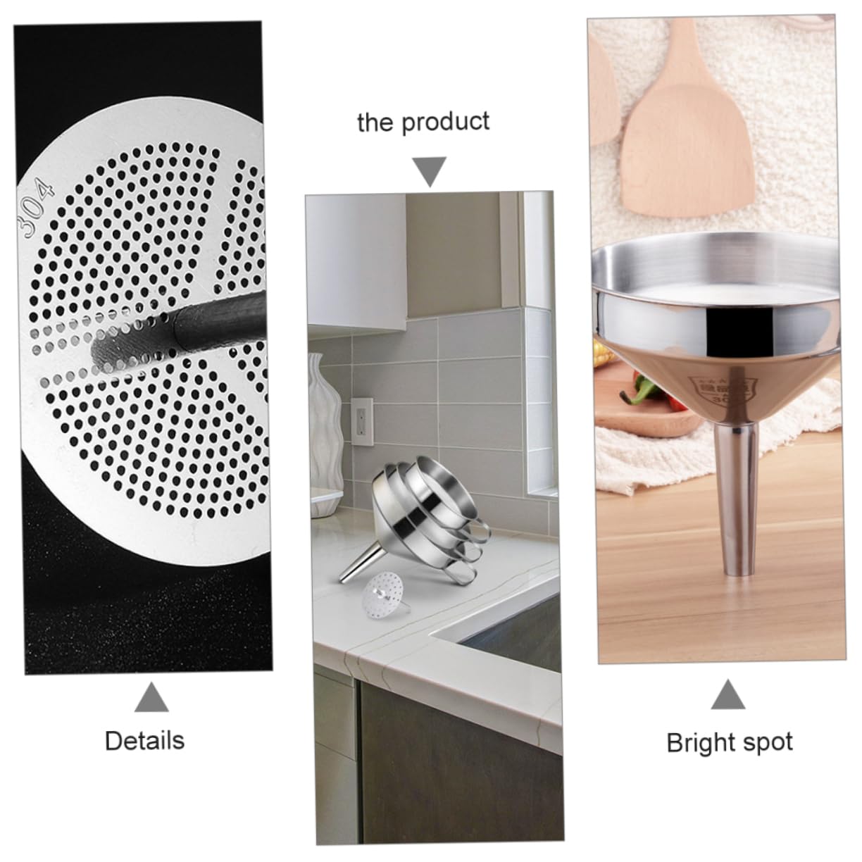 Juego de Embudo de Cocina de Acero Inoxidable Mango Lateral y Filtro Desmontable para Transporte Rápido y Preciso de Líquidos Hogar
