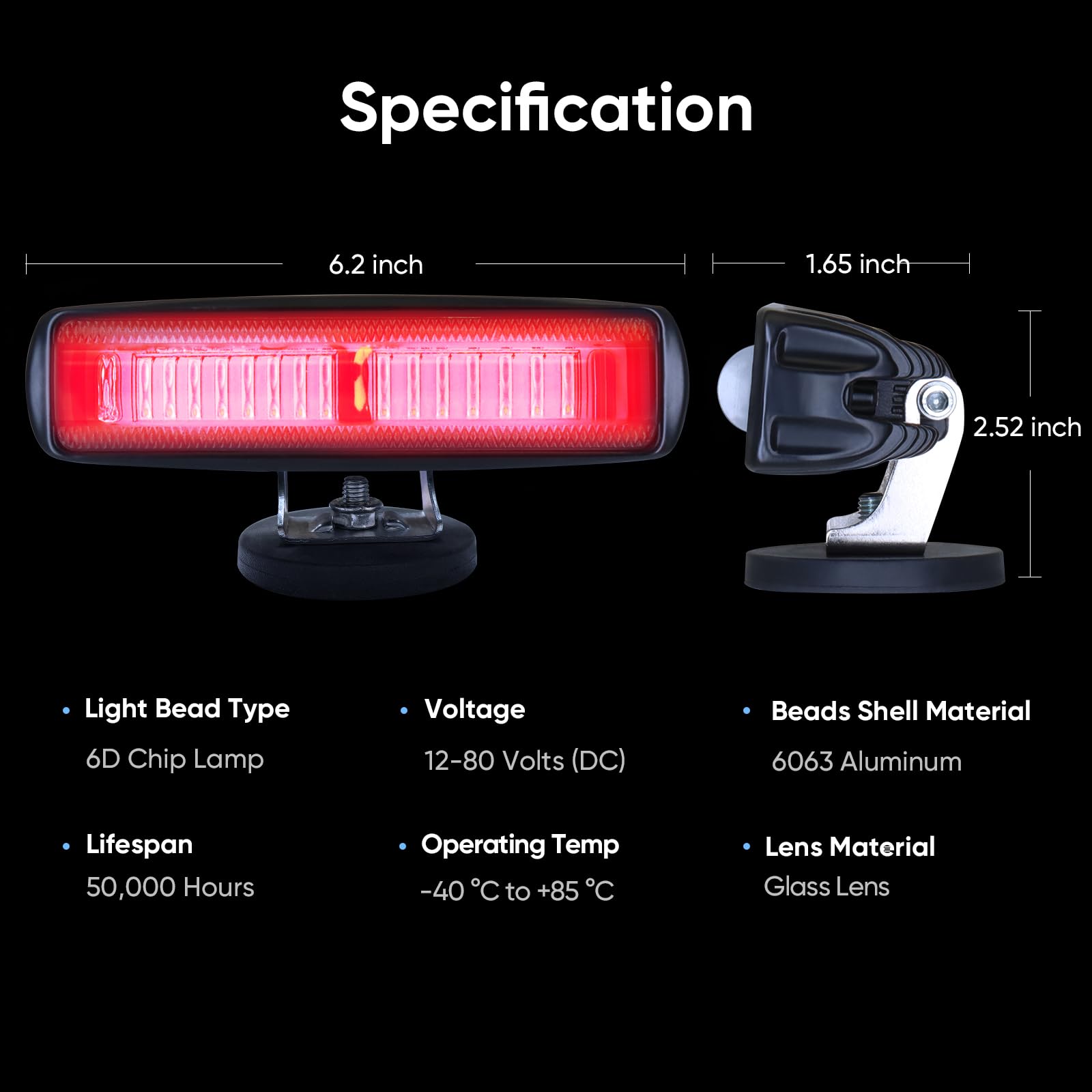Lumière de sécurité industrielle de 30 W pour chariot élévateur – Zone d'avertissement de ligne droite rouge, boîtier en aluminium robuste étanche IP68, support de montage réglable avec base