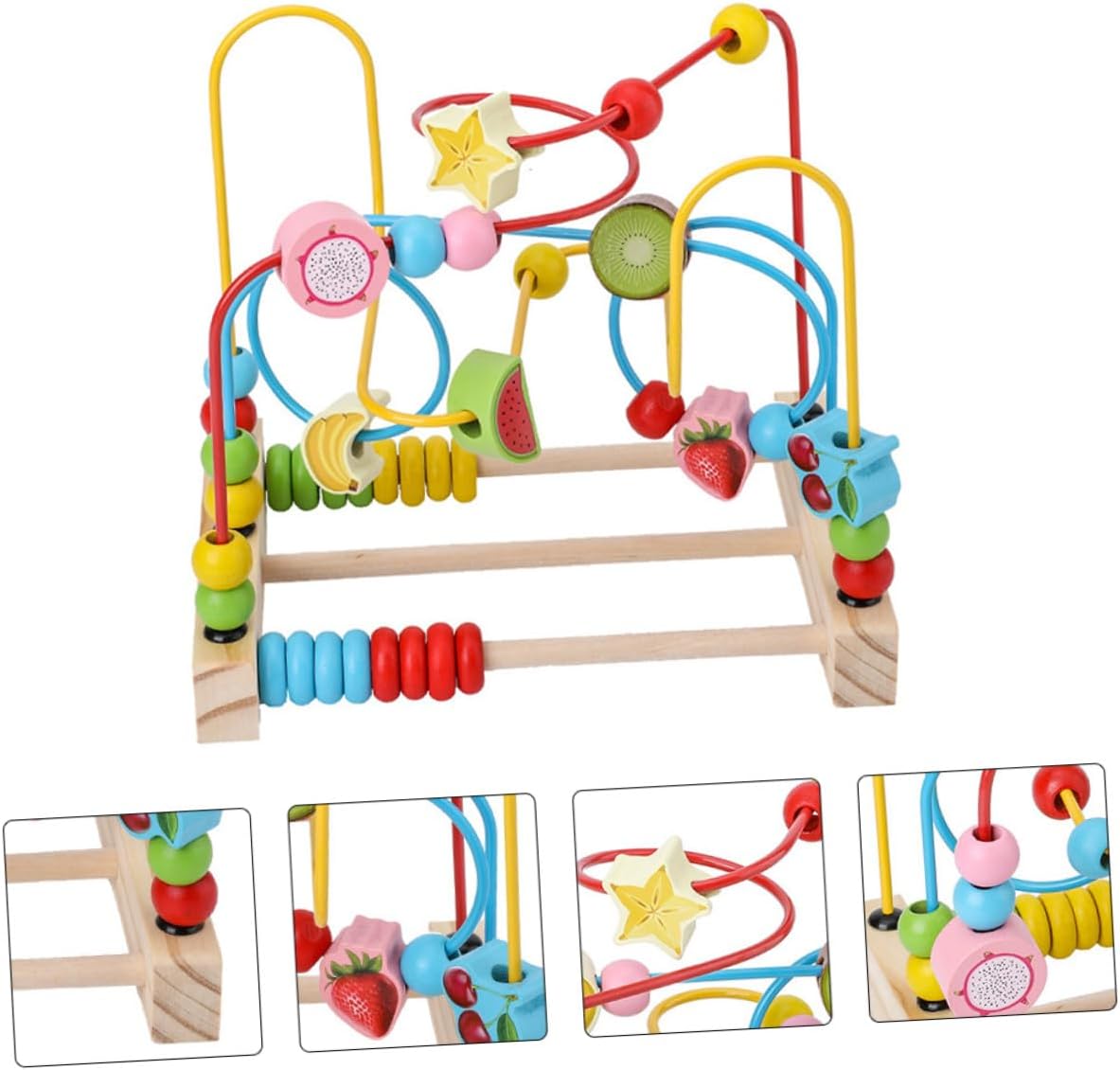 Totority Educational Fruit Pattern Beads Maze for Early Learning Wooden Plaything with Moving Beads Enhances Hand-Eye Coordination and Cognitive Skills Ages Random Color Random Color