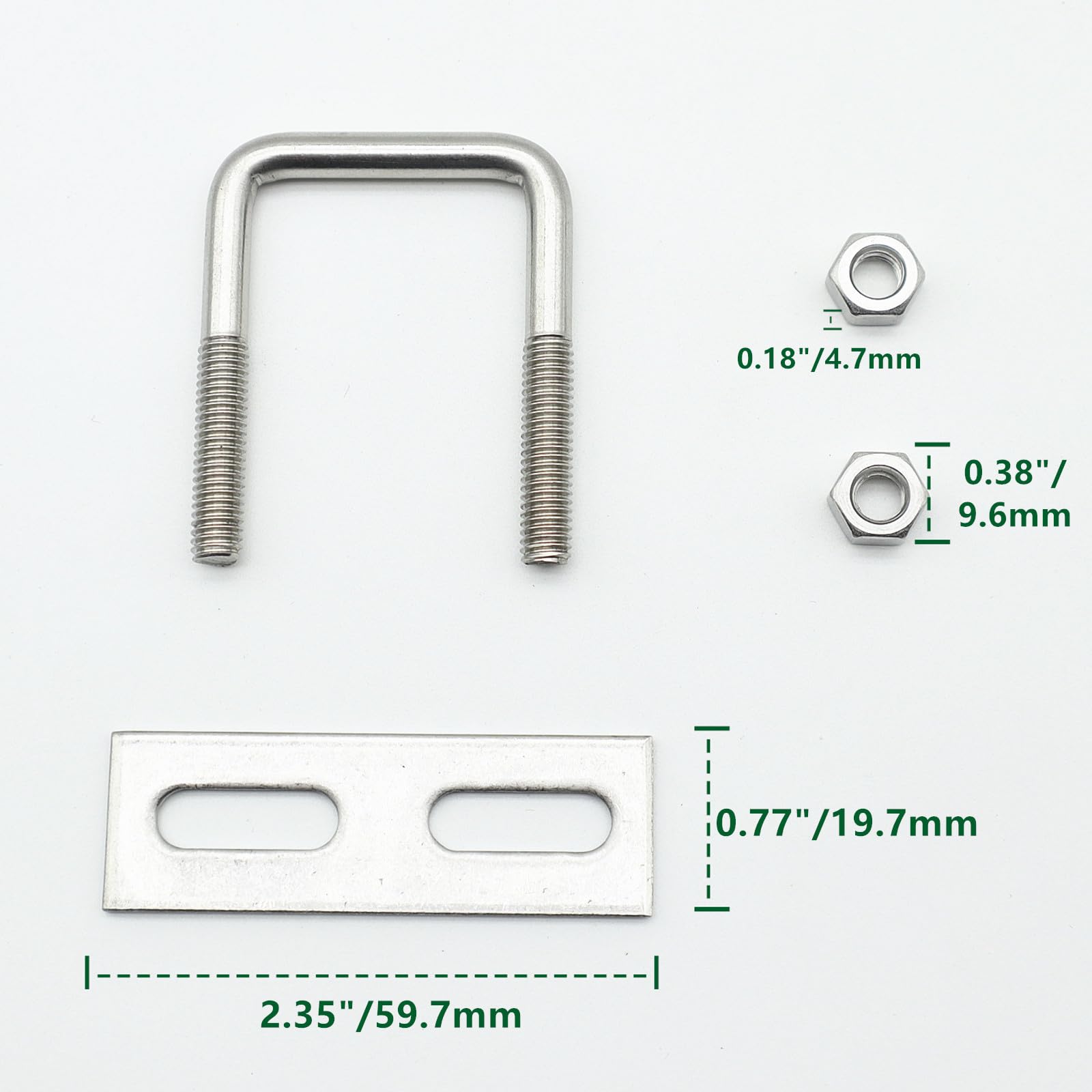 FOCMKEAS 304 Stainless Steel Square U-Bolt 2.56" (65mm) Inner