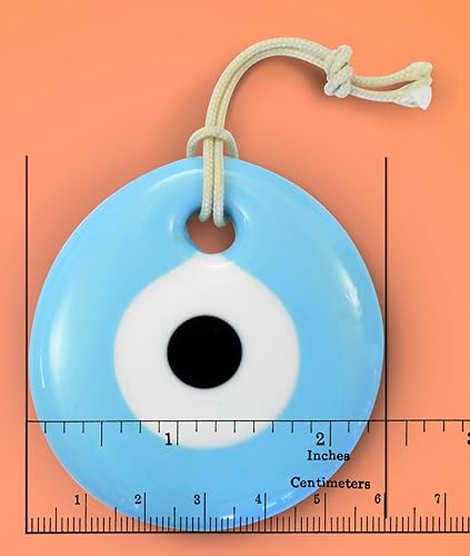 Miniatura 3 de Adorno decorativo hecho a mano con cristal griego turco de ojo turco para buena suerte, éxito y protección (azul claro, 2.5 pulgadas)