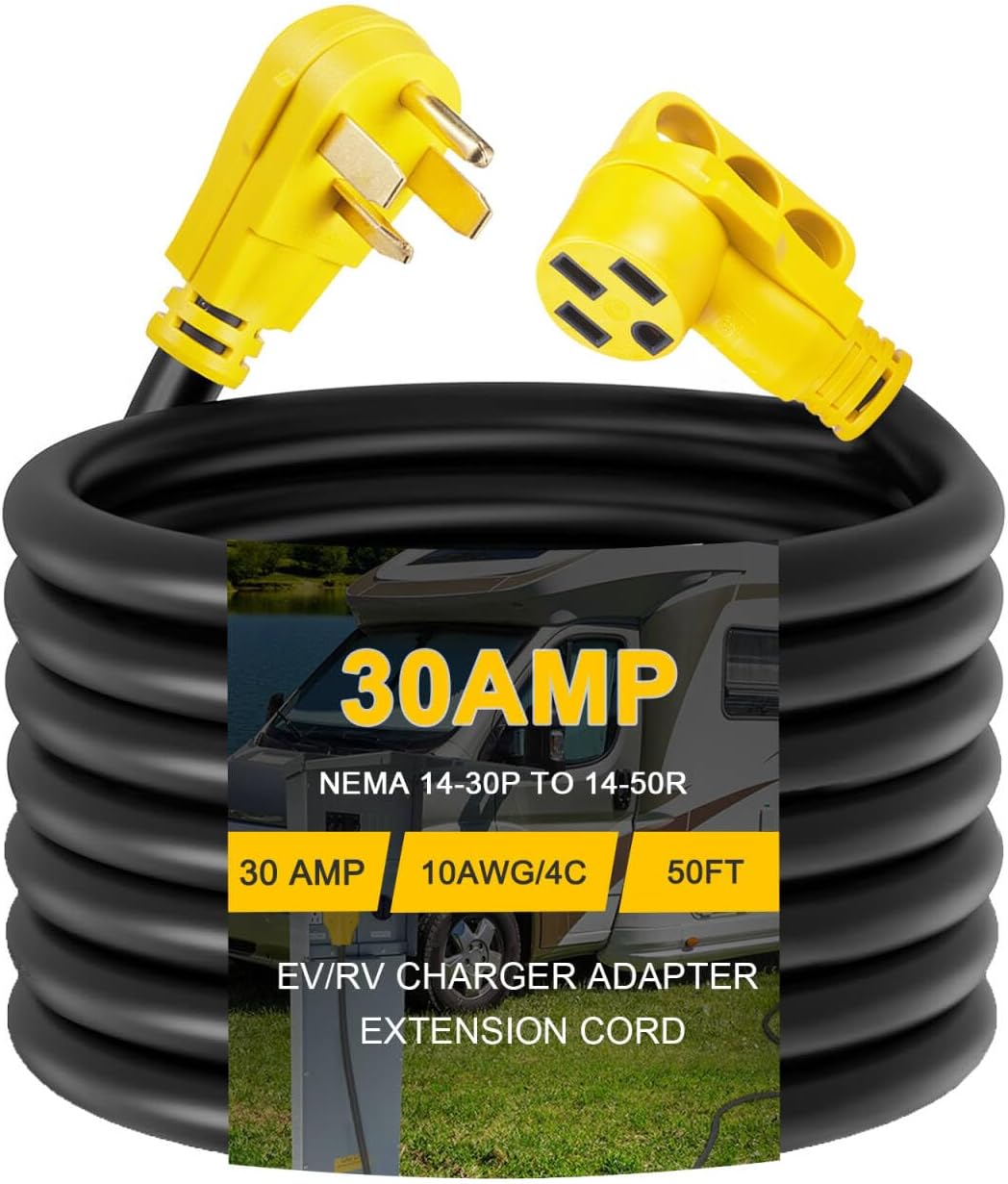 20ft EV Charger Adapter Cord NEMA 14-30P to 14-50R, 30 Amp 4 Prong Dryer to 50 Amp 4 Prong EV/RV Adapter(Max 24Amp 240V) for Tesla or EV Level 2 Charging, Heavy Duty, ETL Listed