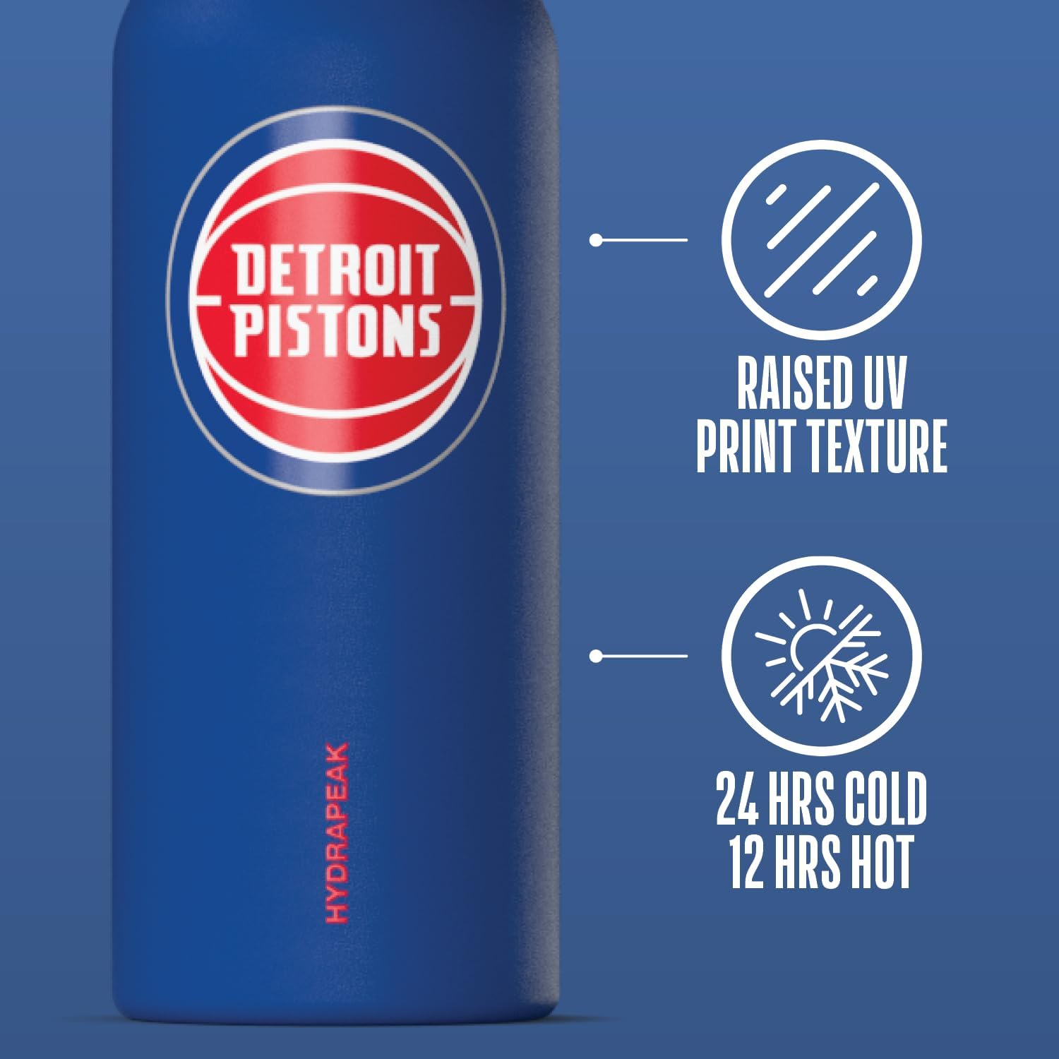 Hydrapeak x NBA Officially Licensed Detroit Pistons Oasis 32 oz Water Bottle with Chug Lid Push Button, Stainless Steel Water Bottle No Straw, 32 oz Insulated Water Bottle