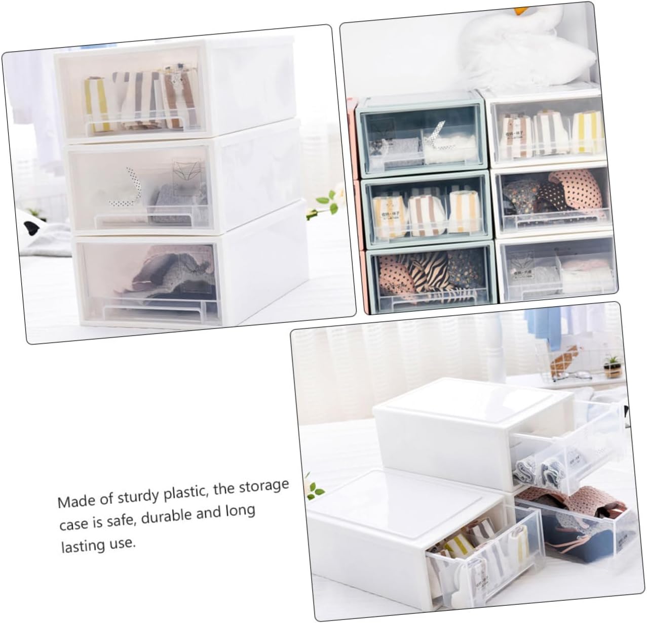 Unomor 1Pc Thickened Transparent Drawer Storage Box for Underwear and Accessories Sturdy Organizer with Great Airtightness White