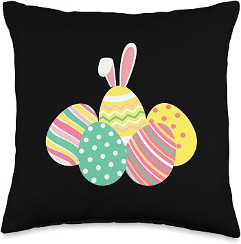 Cute Colorful Easter Eggs with Bunny ears Graphic Throw Pillow