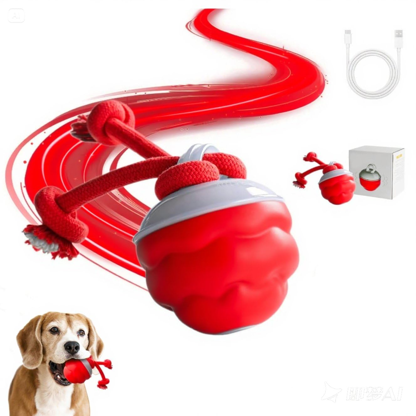 Interactive dog toy ball with motion activation, fun rechargeable smart rolling ball to keep dogs busy, suitable for large, medium and small puppies (red)
