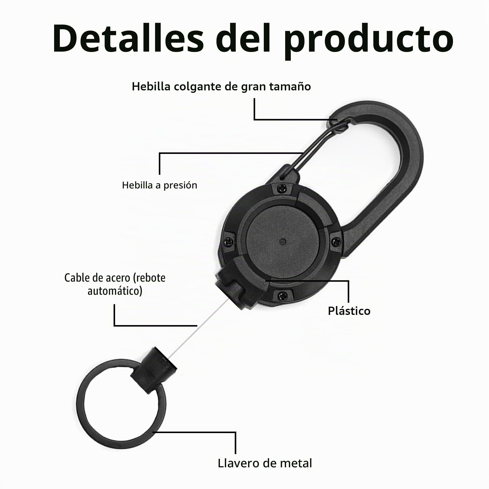 Llavero extensibles, 2 unidades, robusto retráctil con cordón de acero de 23,6 pulgadas, soporte de tarjetas y identificación