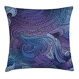 Ambesonne Abstract Throw Pillow Cushion Cover, Ocean Inspired Graphic Paisley Swirled Hand Drawn Art...