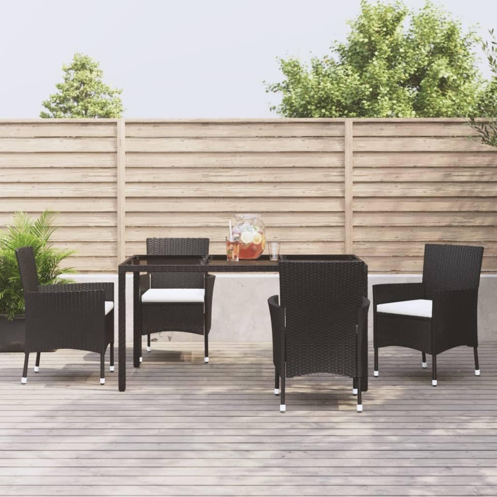 Jardin tables et chaises ensemble extérieur 5 pièces en résine tressée noire avec coussins d'assise