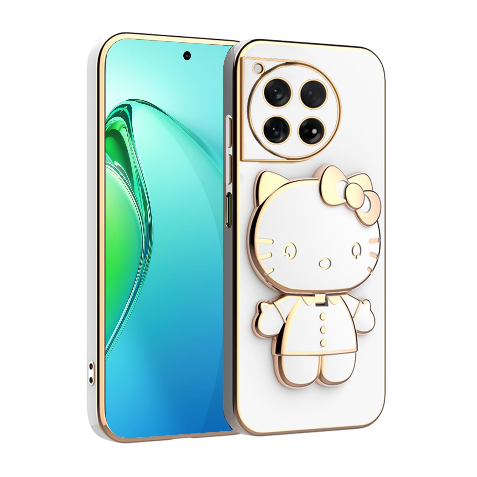 V-TAN Electroplated 3D Kitty Folding Stand and Mirror Back Case Compatible with OnePlus 12R (White) (B0D17NDYKW) Amazon Price History, Amazon Price Tracker