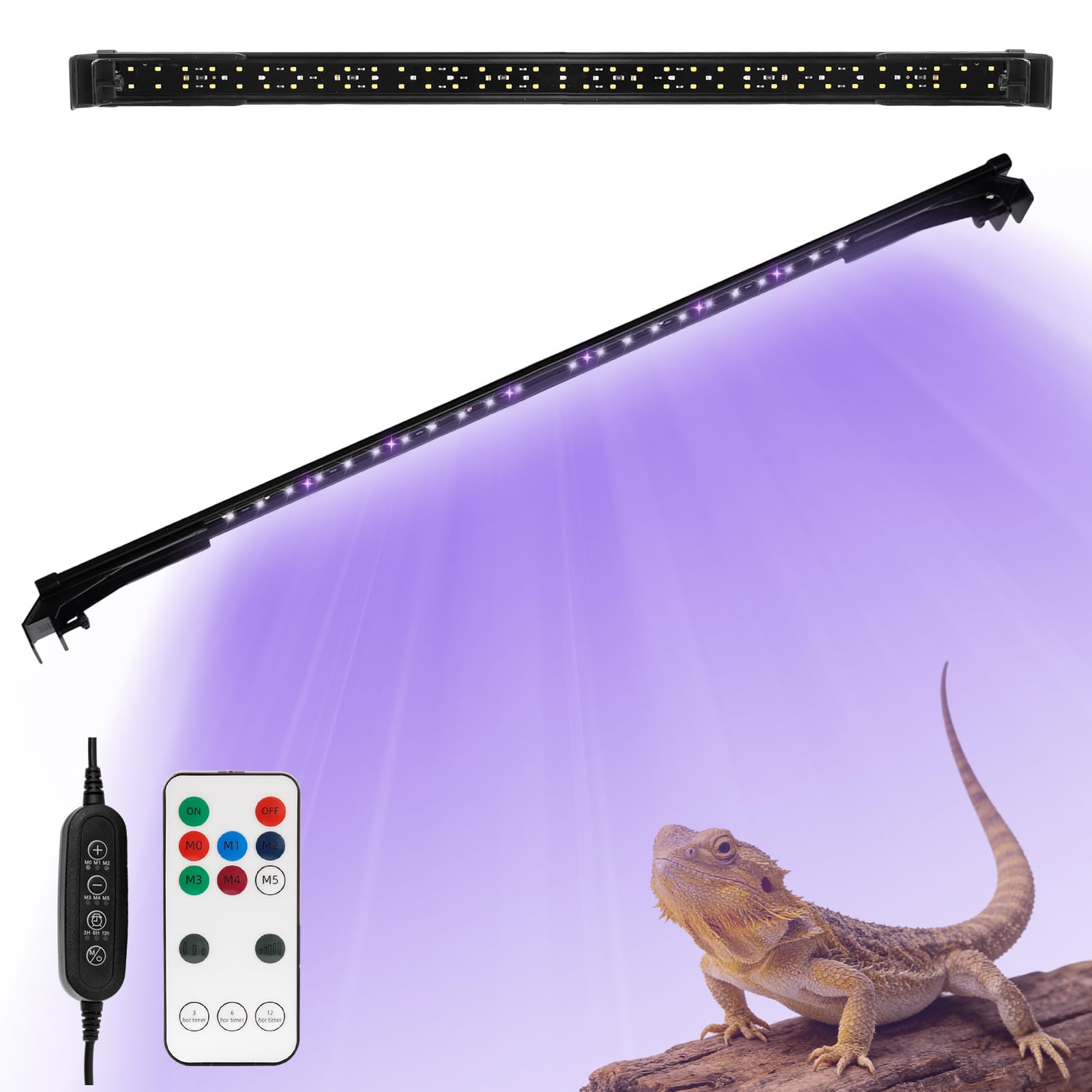 22W LED UVA UVB Light Fixture for Reptiles, 27.5" HO UVB 12.0/10.0/5.0/2.0 LED Reptile Light Bar 6500K for Turtles,Bearded Dragons &amp; Snakes,4 UV Modes Dimming Tropical &amp; Desert Reptile Light
