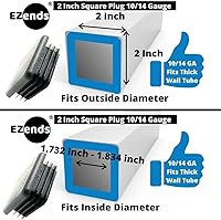 Vista 2 de Tapa de extremo de tubo cuadrado extra duradera de 2.0 pulgadas (dimensión exterior del tubo de 2 pulgadas), polietileno de densidad de plástico