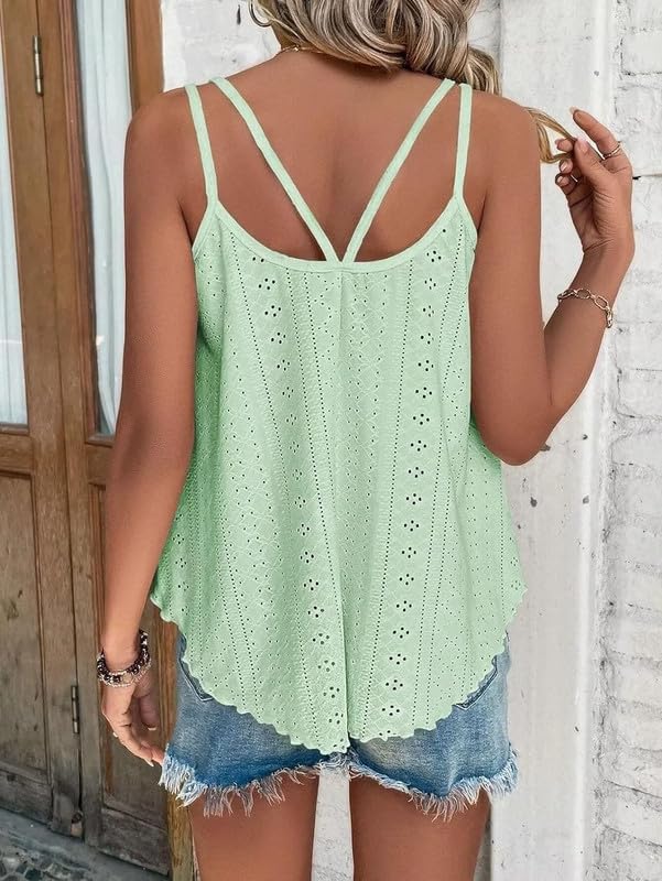 Summer Tank Tops Embroidery for Women Sleeveless Loose Fit Scoop Neck Casual Blouse Sexy Cute Cami for Womens Trendy image 2
