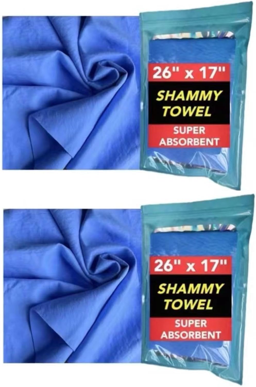 Premium Shammy Cloth for Car Drying 2pk Bagged(26”x17