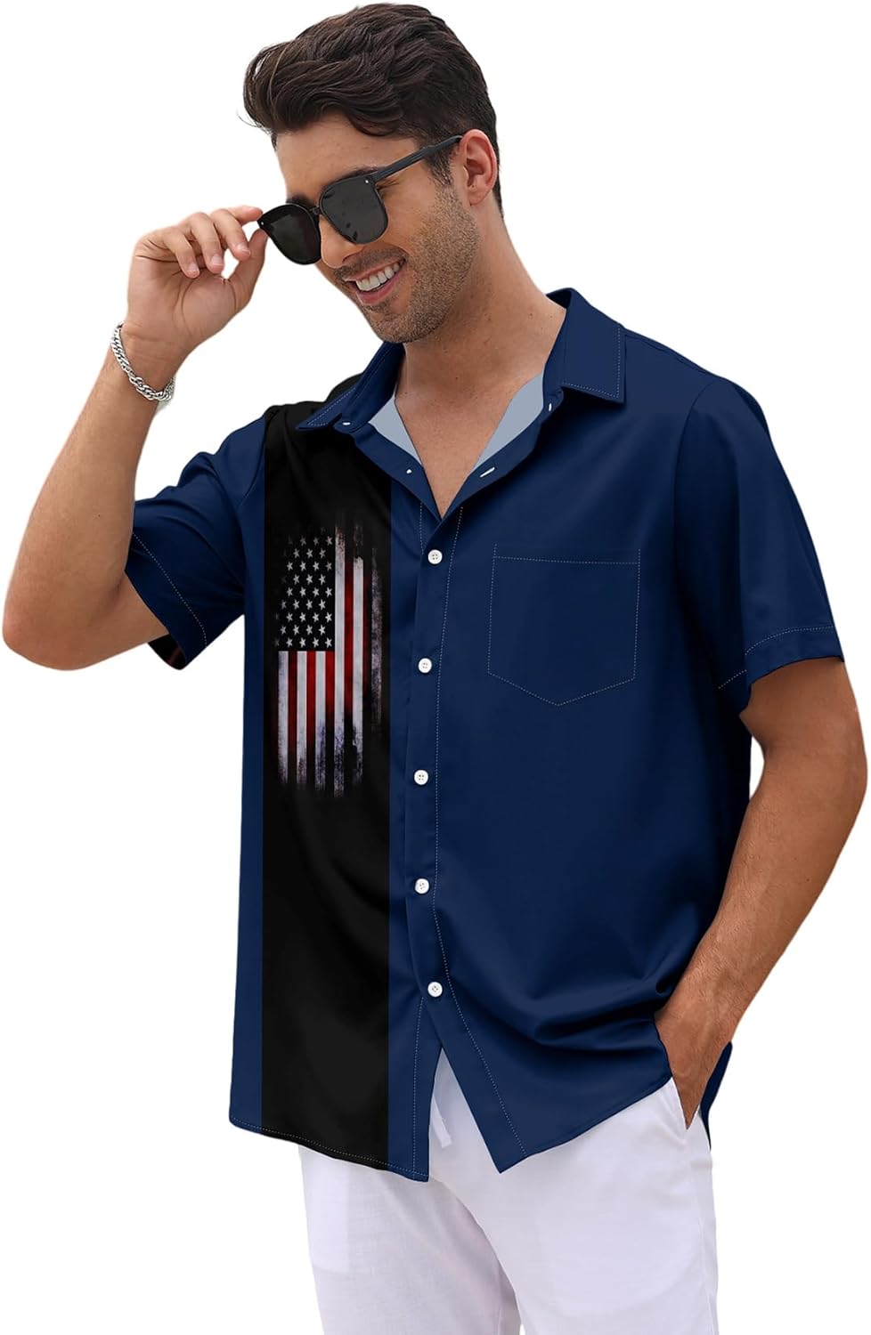WHO IN SHOP Men's 4th of July American Flag Patriotic Shirts Short Sleeve Button Up USA Memorial Day Shirts - Image 4
