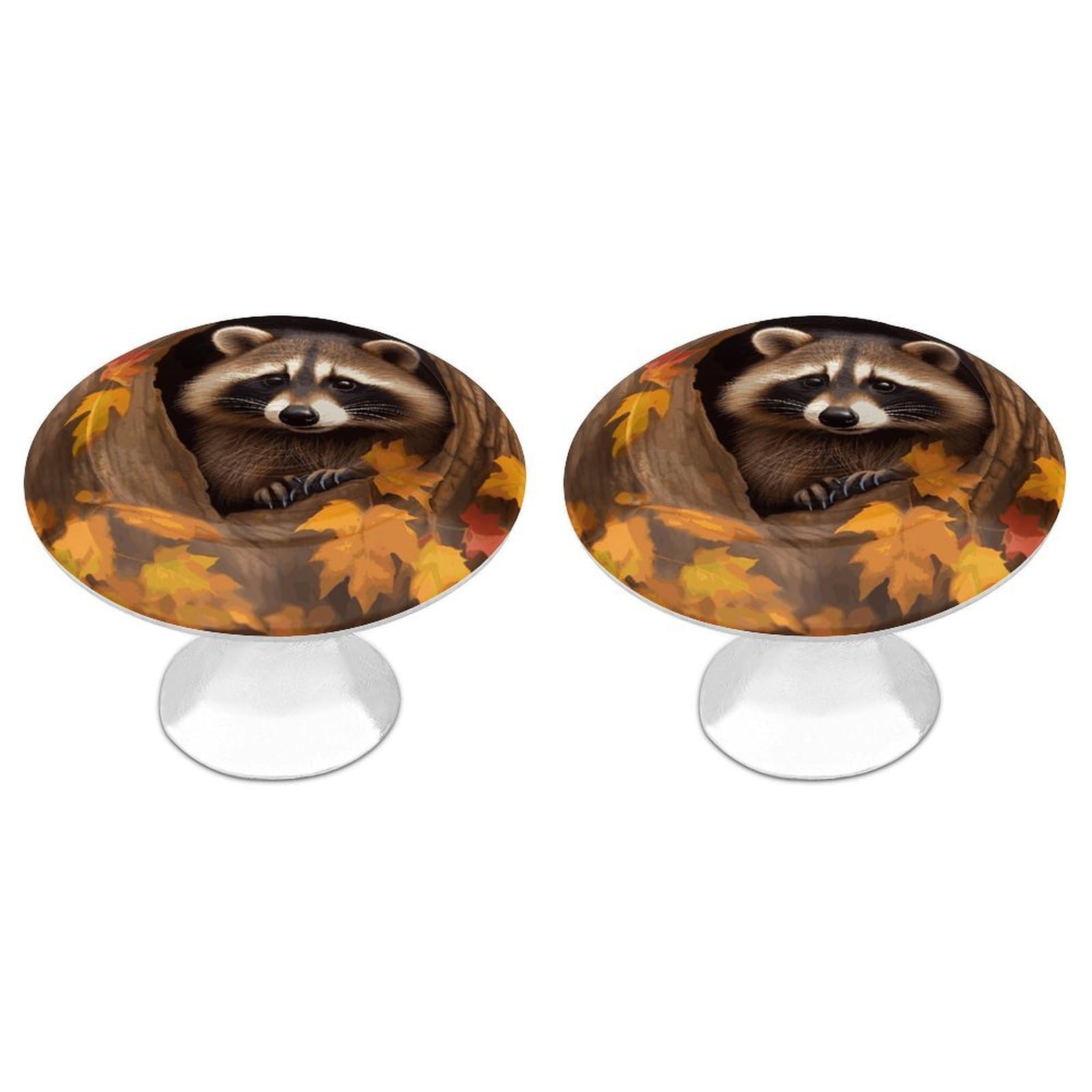 FekiLoot Raccoon in The Fall Tree Hole Cabinet Knob 2 Pack Mini Round Drawer Pulls Stainless Steel Dresser Drawer Knobs Kitchen Drawer Hardware for Bathroom Dresser Closet Door Knobs