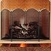 AMAGABELI GARDEN & HOME Decorative Gold Fireplace Screen 4 Panel Folding Ornate Wrought Iron Black Metal Fire Place Free Standing Gate Large Mesh Solid Steel Spark Guard Cover Outdoor Accessories