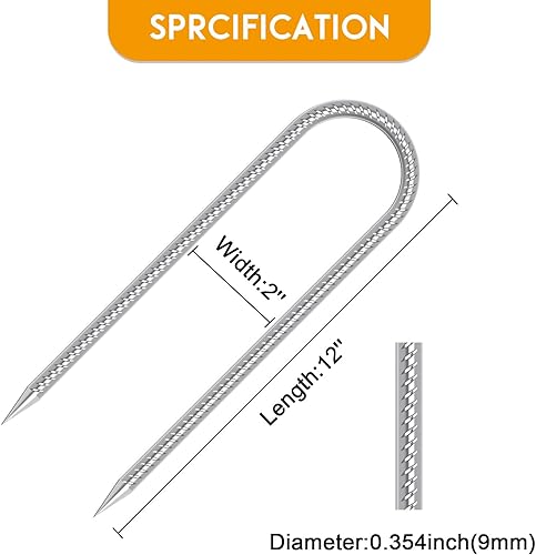 Miniatura 2 de Trampolines - Estacas de viento resistentes tipo U con extremos afilados de 12 pulgadas, anclaje de suelo de seguridad de acero galvanizado para