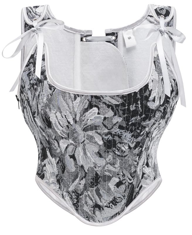 Image of Dreay Womens Vintage Asymmetrical Hem Overbust Corset Tie Front Lace-up Back Bustier Shapewear Top
