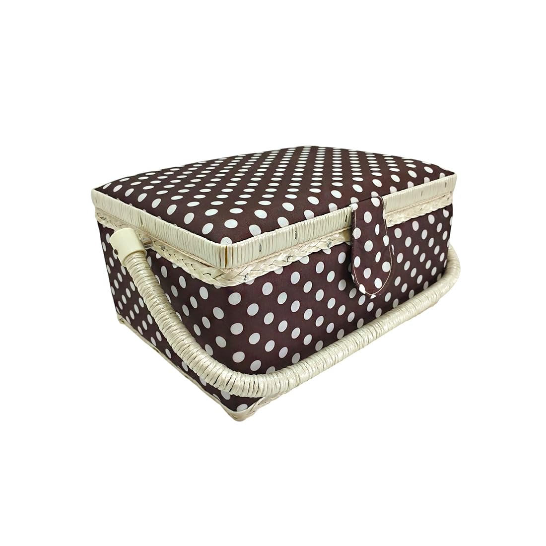 Large Wooden Sewing Box, Fabric Lined Sewing Box with 8 Compartments, Organizer with Pin, Storage Box with Handle and Tray