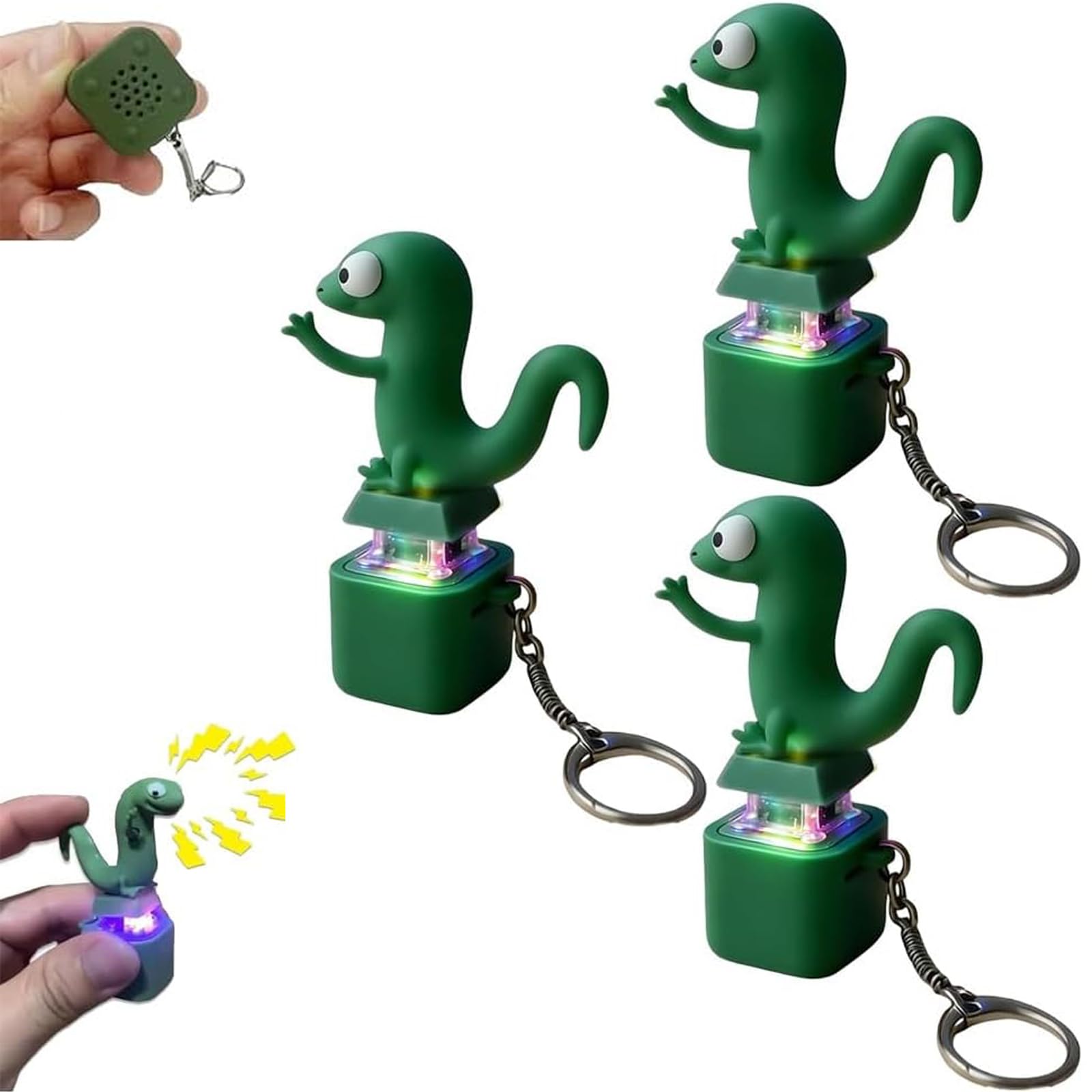 Anjoize Lizard Keychain Sound, New Fun Rechargeable Keychain with Colorful Lights, Portable (3pcs)
