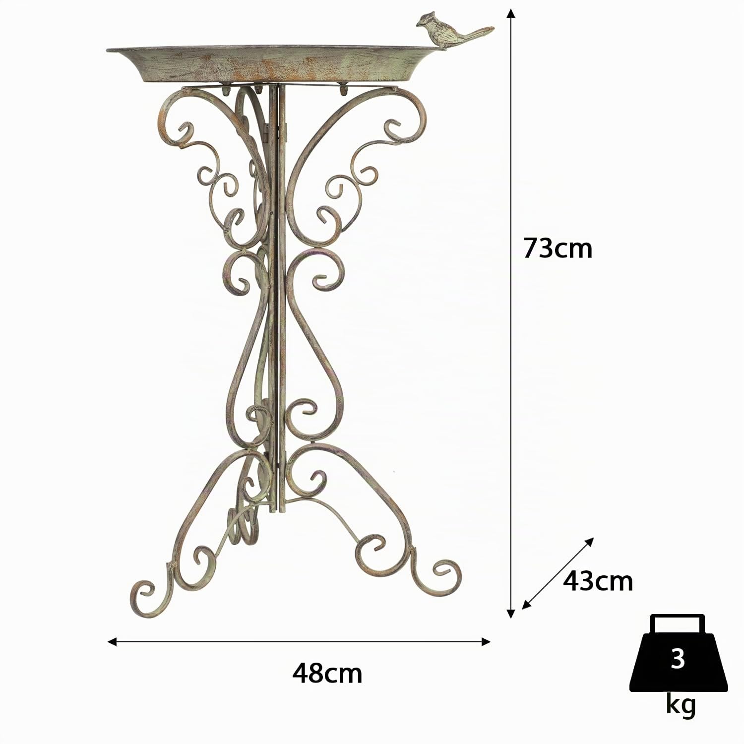 Moritz Abreuvoir pour oiseaux Vert vieilli avec petit oiseau sur le bol d'eau Hauteur 73 cm Abreuvoir à oiseaux décoratif Jardin résistant au gel