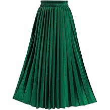 TONCHENGSD Womens High Elastic Waist Velvet Midi Long Pleated Swing Ruffled Skirt