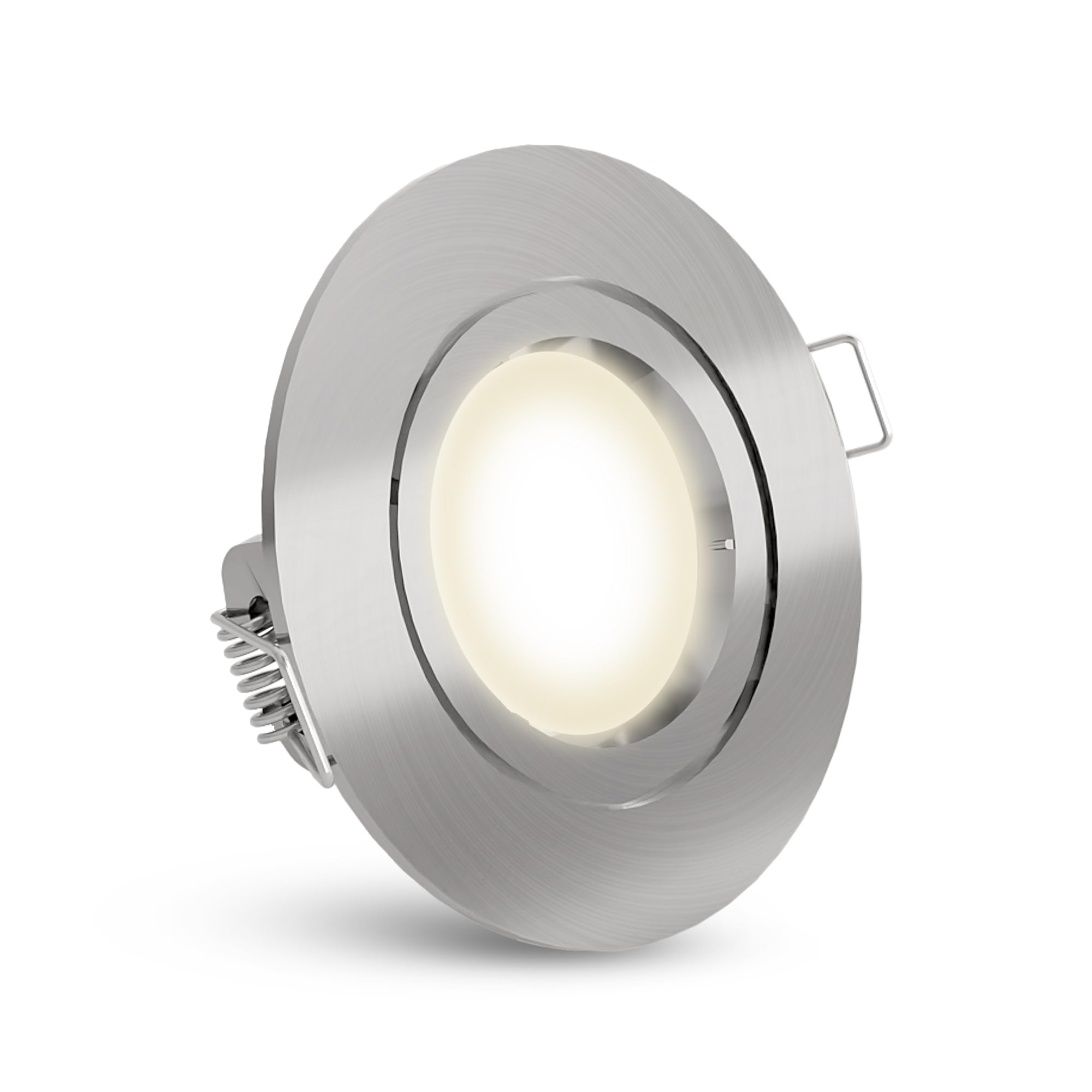 linovum 10er Set Einbaustrahler LED GU10 230V - runde Einbauspots Edelstahl gebürstet Optik inkl. LED GU-10 neutralweiß 3W