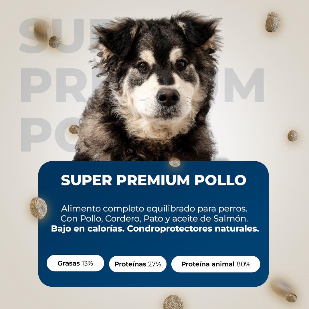 Pollo - Pienso Natural para Perros - Comida Baja en Calorías y Alta en Proteínas - Alimento Completo y Equilibrado para Perros Adultos - 15kg - Lobo Azul Super Premium