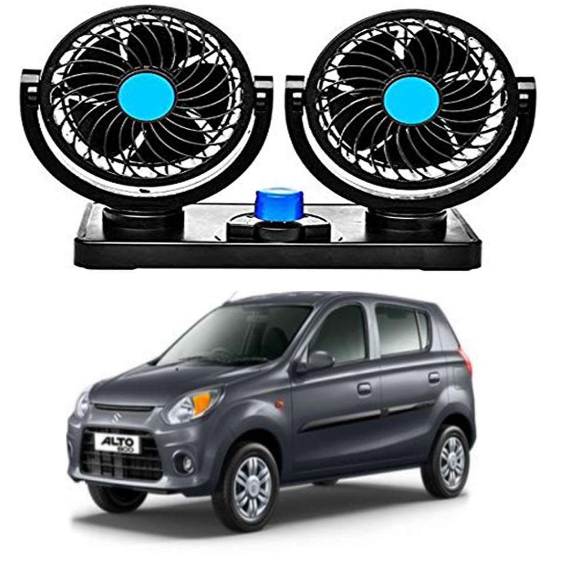 RWT Car Fan 12V 360 Degree Rotatable Dual Head 2 Speed Quiet Strong Dashboard Auto Cooling Air Fan for Maruti Suzuki New Alto 800