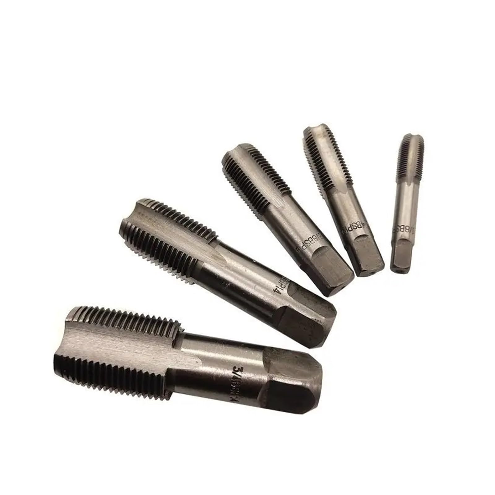 5 machos de roscar cónicos HSS para tuberías de Agua, Rosca metálica BSP de 1/8", 1/4", 3/8", 1/2" y 3/4". Kit de roscado para tuberías y grifos.