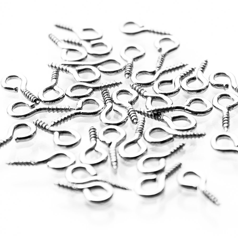 Super Z Outlet Mini Silver Metal Hoop Eye Pin Screws for Arts & Crafts Projects, Cork Top Bottles, DIY Jewelry, Charm Bead Pieces (100 Pieces) (12mm x 5mm)
