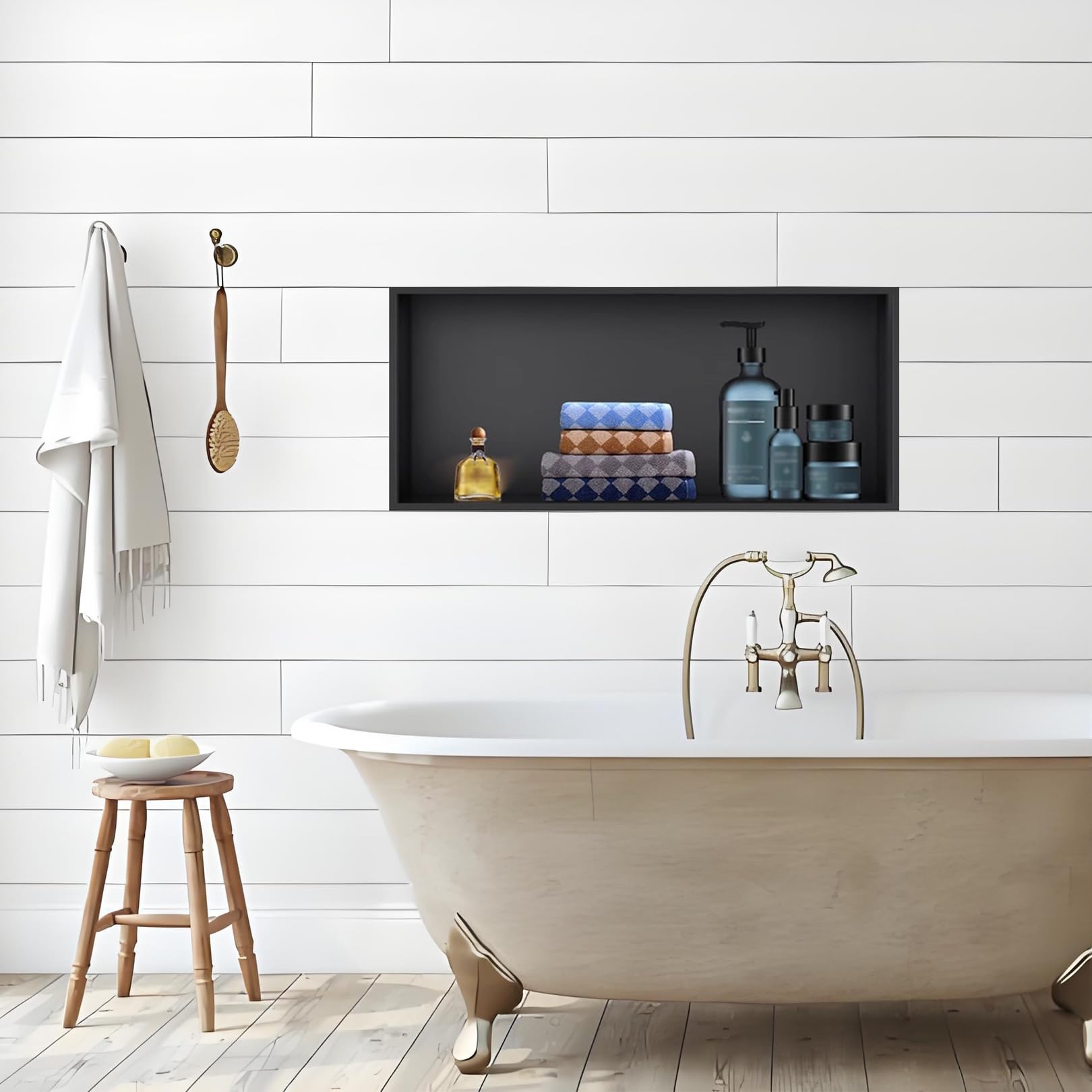 Rangement mural encastré en acier pour douche sans soudure ni fuite