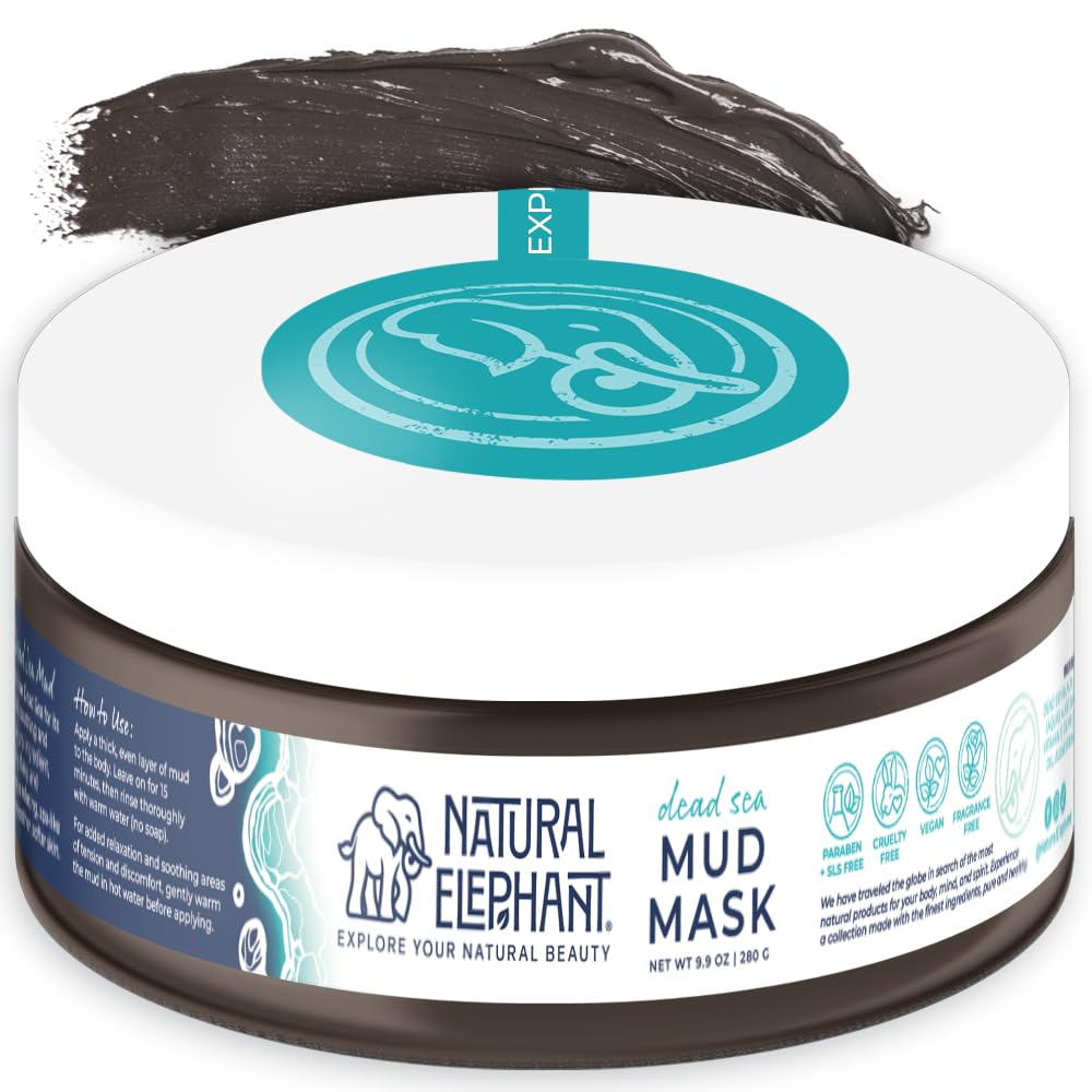 Natural Elephant Dead Sea Mud Mask – 100% Natural Skincare for Face & Body – Hydrates and Nourishes – Suitable for All Skin Types – 9oz