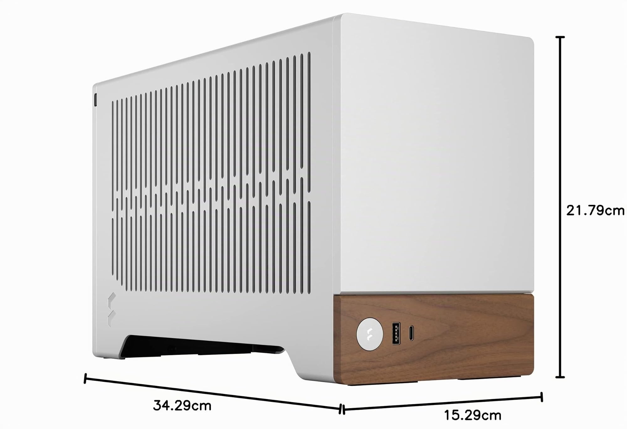 Fractal Design Terra Silver - Wood Walnut Front Panel - Small Form Factor - mITX Gaming case – PCIe 4.0 Riser Cable – USB Type-C - Anodized Aluminum Panels